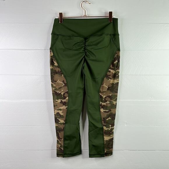 ABS2B Olive Green Camo Mesh Camouflage Butt Enhancer Workout Capris Size Large - Picture 2 of 10